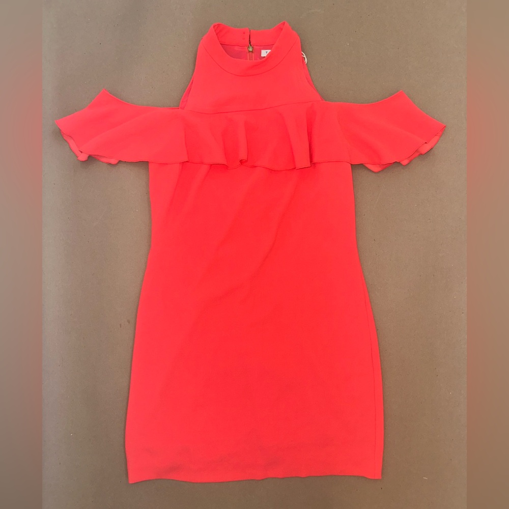 Trina Turk Ruffle Dress in Bright Coral